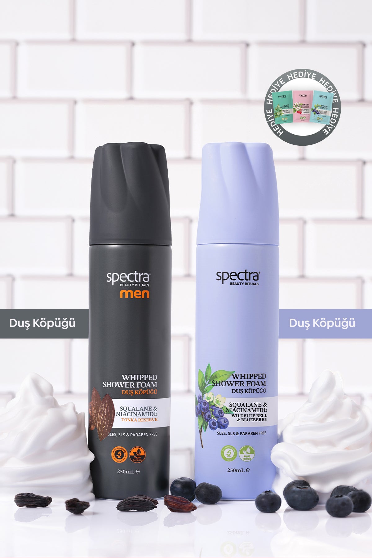 2'li Nemlendirici ve Arındırıcı Vegan Whipped Duş Köpüğü Seti -Blueberry & MEN- 2 x 250 ML