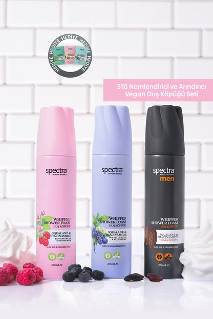 3'lü Vegan Whipped Duş Köpüğü Seti -Blueberry & Raspberry & MEN- 3 x 250 ML
