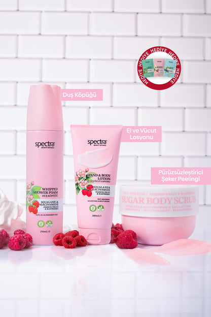 Raspberry&Passion Fruit 3'lü Bakım Seti - Duş Köpüğü & Vücut Losyonu & Şeker Peelingi