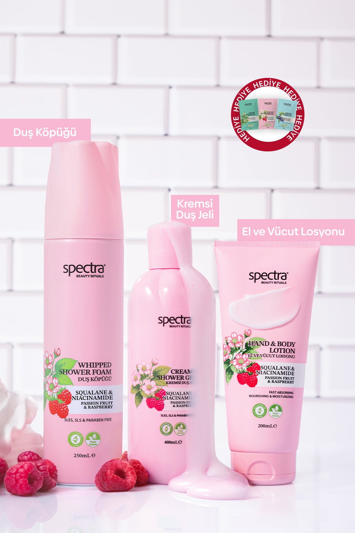 Raspberry&Passion Fruit 3'lü Bakım Seti - Duş Köpüğü & Duş Jeli & Vücut Losyonu