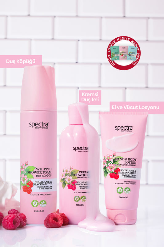 Raspberry&Passion Fruit 3'lü Bakım Seti - Duş Köpüğü & Duş Jeli & Vücut Losyonu