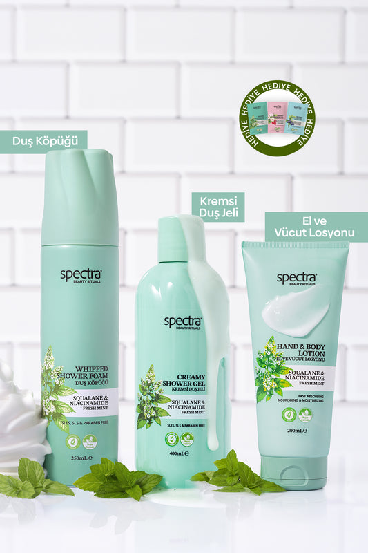 Fresh Mint 3'lü Vegan Bakım Seti - Duş Köpüğü & Duş Jeli & Vücut Losyonu