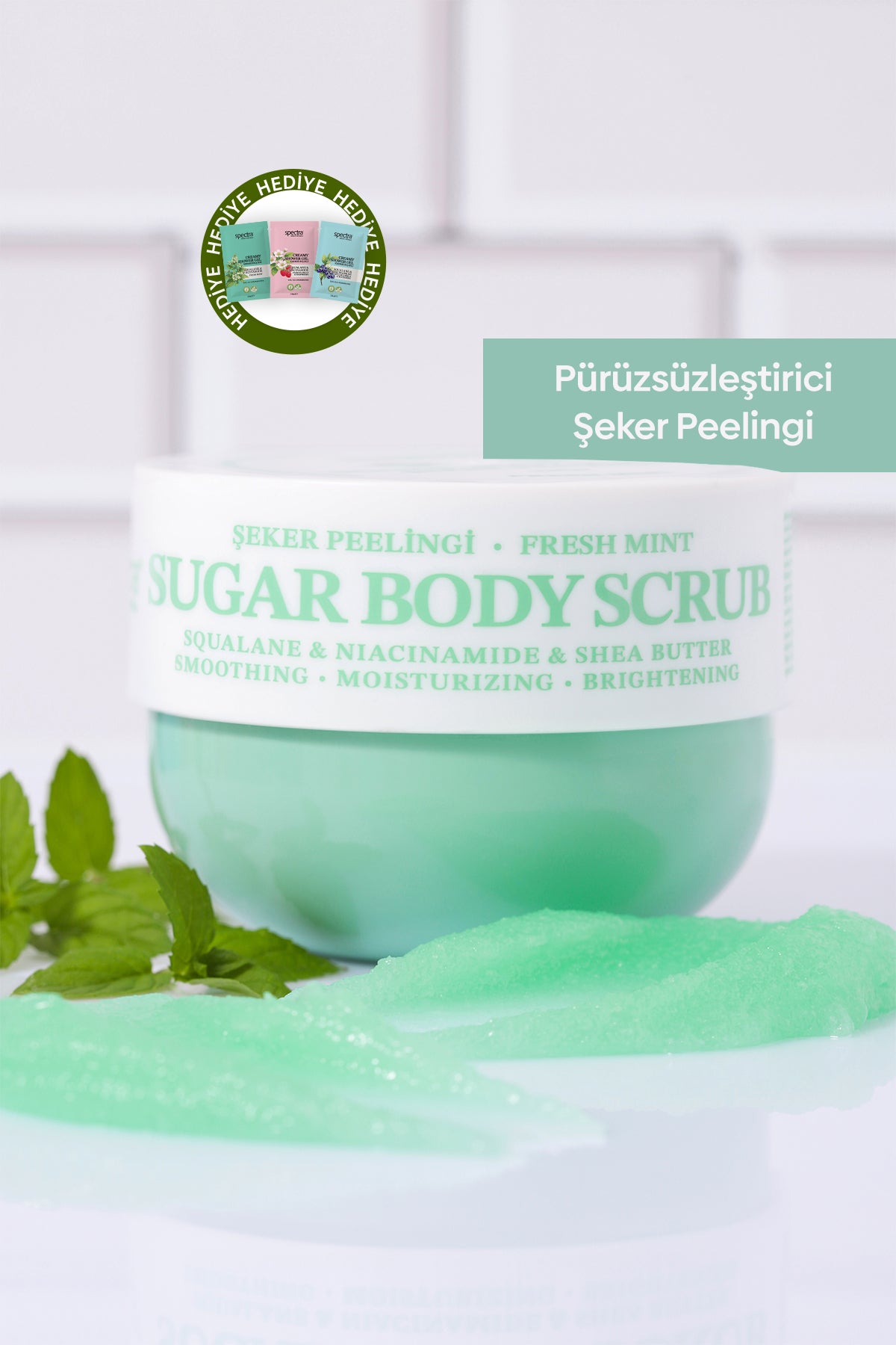 Pürüzsüzleştirici ve Nemlendirici Vegan Şeker Peelingi -Fresh Mint- Body Scrub 330 gr