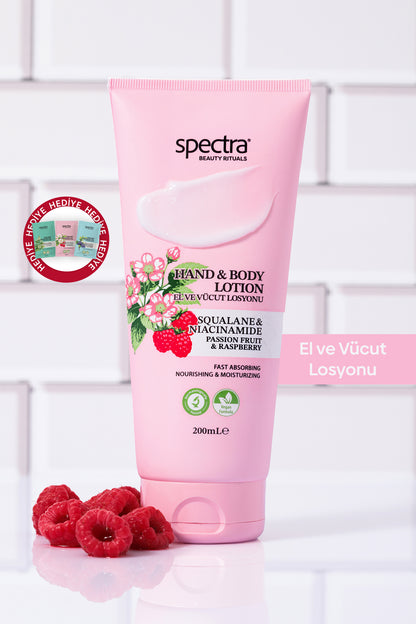 Nemlendirici ve Canlandırıcı Vegan El ve Vücut Losyonu -Raspberry&Passion Fruit- 200 ML
