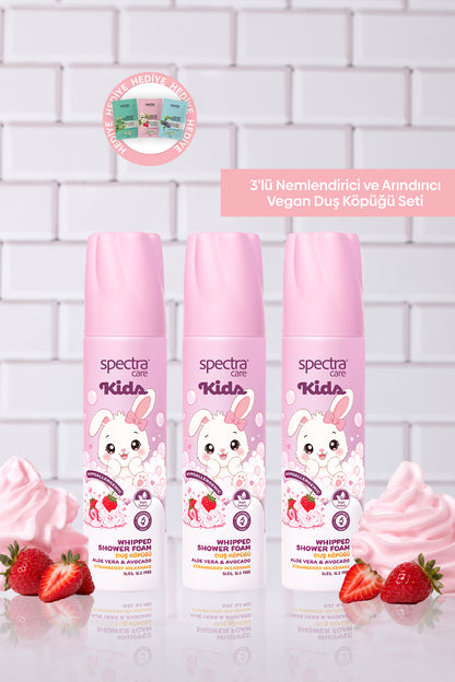 Kids Nemlendirici ve Arındırıcı Vegan Whipped Duş Köpüğü - Strawberry Milkshake 3 x 250 ML