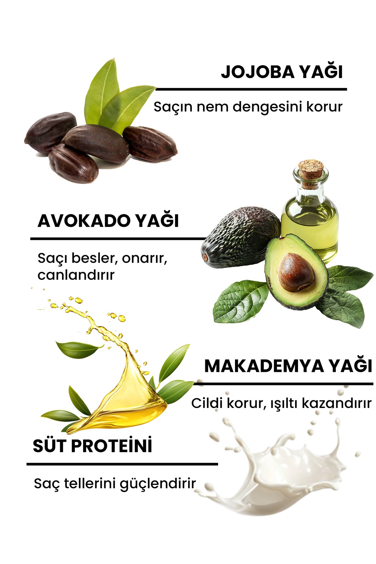 3 Fazlı Ağırlık Yapmayan Saç Kokteyl Serumu - Avakado & Jojoba & Makademya Yağı (Tropikal Koku) - 100 ML