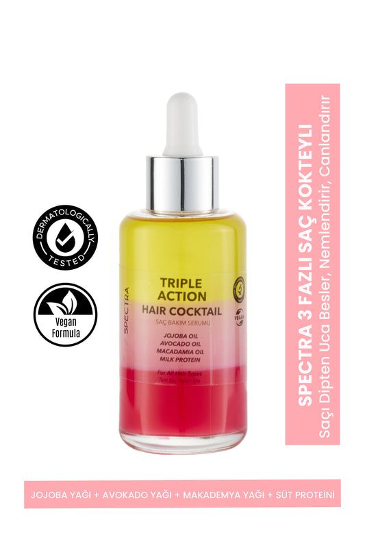 3 Fazlı Ağırlık Yapmayan Saç Kokteyl Serumu - Avakado & Jojoba & Makademya Yağı (Tropikal Koku) - 100 ML