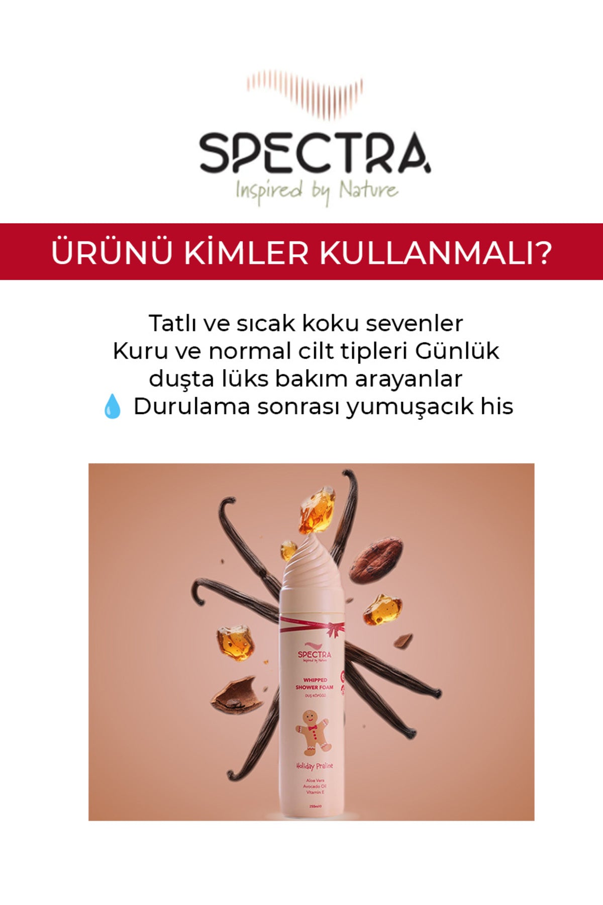 Spectra Christmas Holiday Praline Whipped Duş Köpüğü - Tatlımsı ve Kremsi Koku (SLES & SLS, PARABEN FREE) - 250 ML
