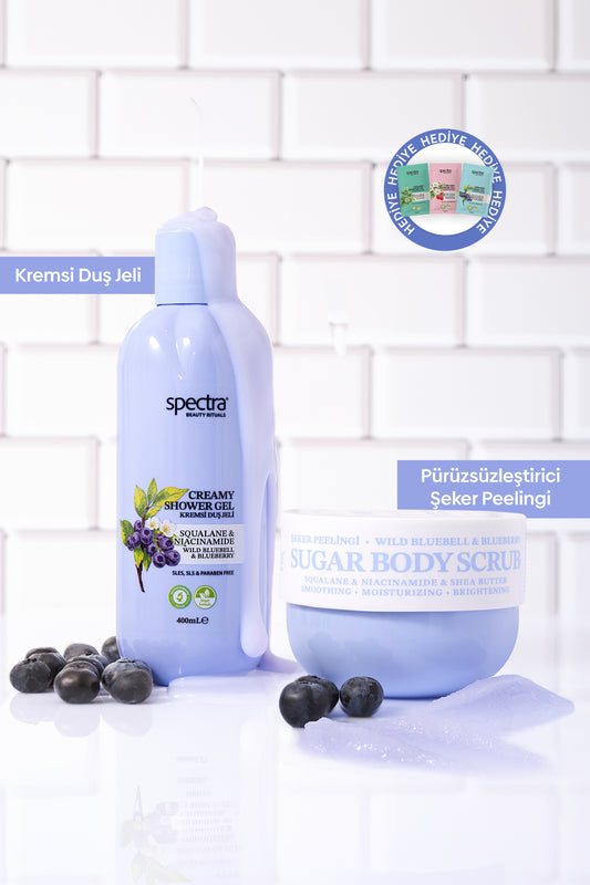 Blueberry&Wild Bluebell 2'li Vegan Bakım Seti - Kremsi Duş Jeli & Şeker Peelingi