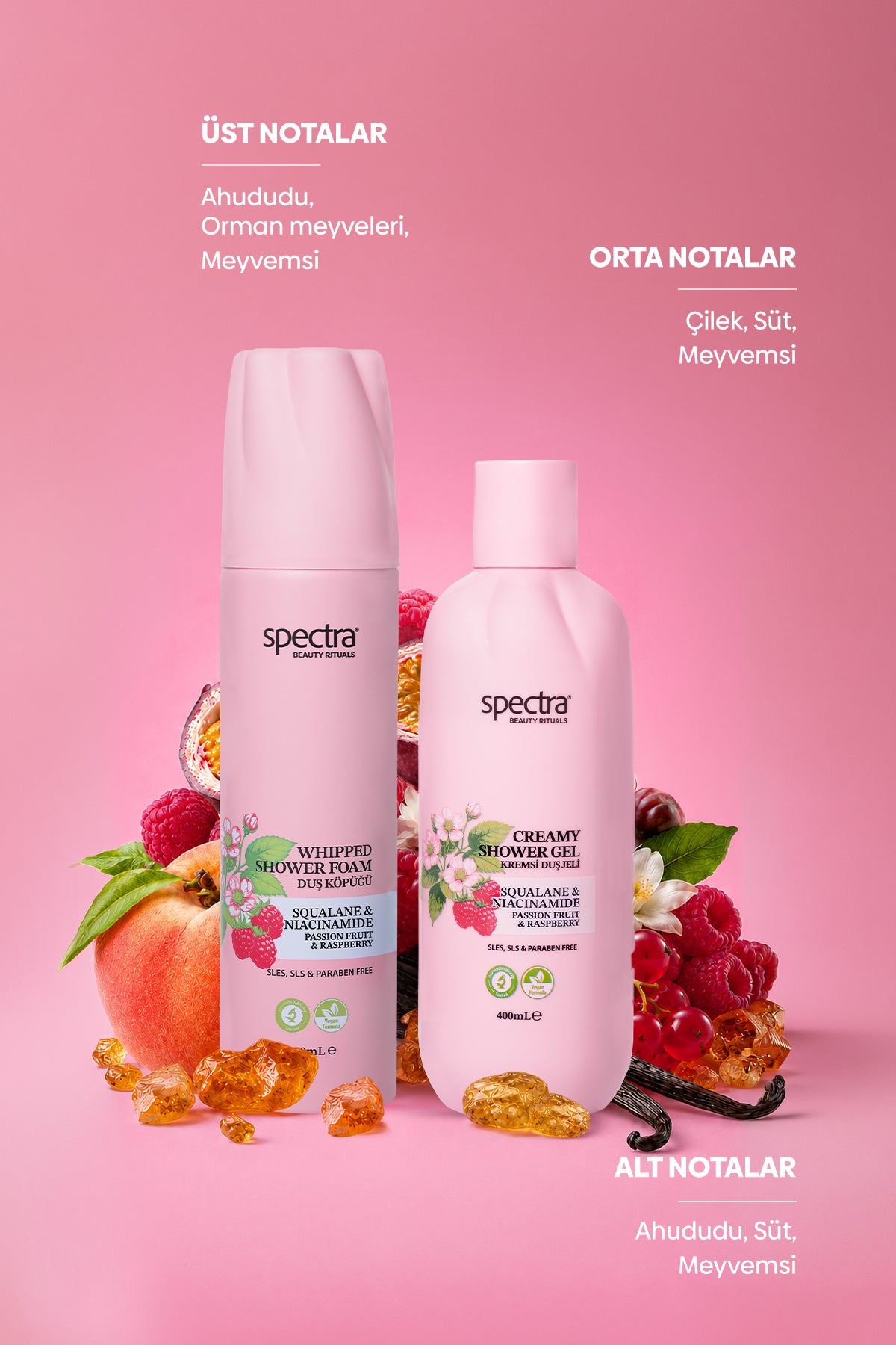 Raspberry&Passion Fruit 2'li Vegan Bakım Seti - Duş Köpüğü  & Kremsi Duş Jeli