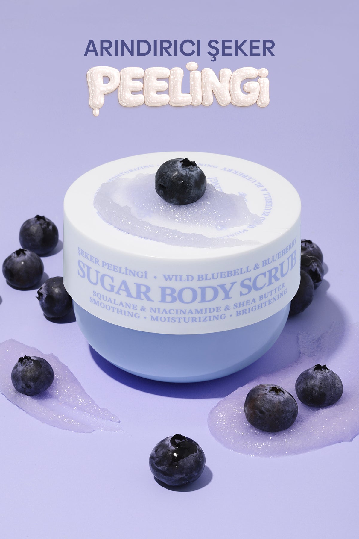 Pürüzsüzleştirici ve Nemlendirici Vegan Şeker Peelingi (Scrub) -Blueberry&Wild Bluebell- 330 gr