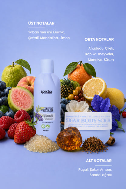 Blueberry&Wild Bluebell 2'li Vegan Bakım Seti - Kremsi Duş Jeli & Şeker Peelingi