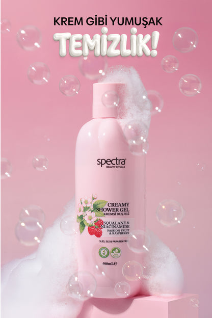 Nemlendirici Kremsi Vegan Duş Jeli -Raspberry&Passion Fruit- SLES&SLS&Paraben içermez- 400 ML