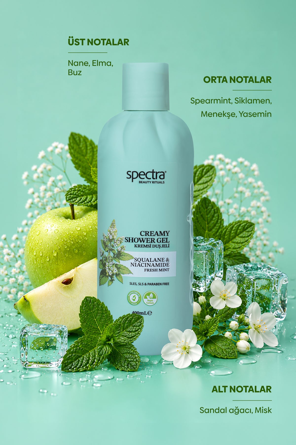 Nemlendirici Kremsi Vegan Duş Jeli -Fresh Mint- SLES&SLS&Paraben içermez- 400 ML