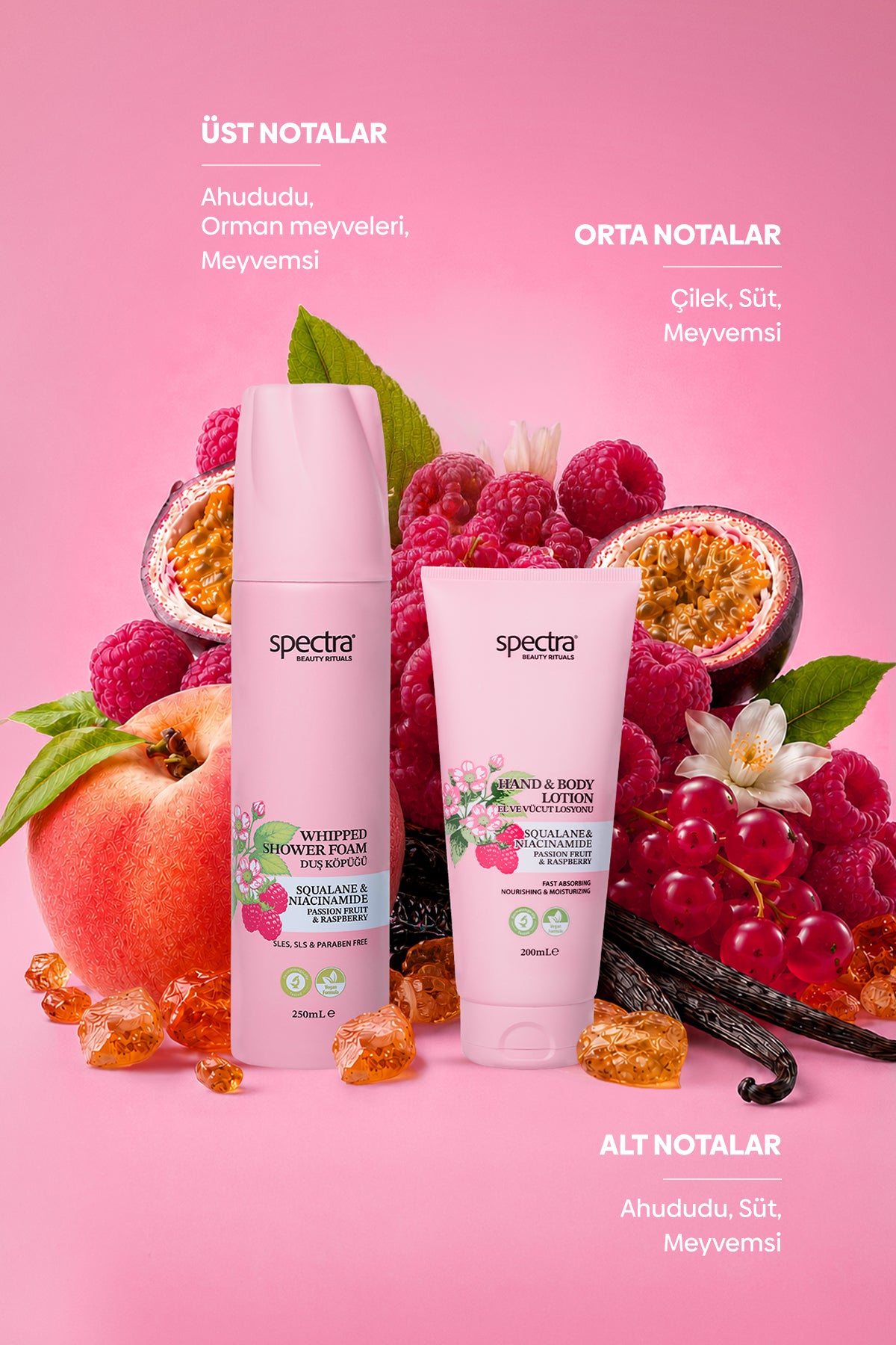 Raspberry&Passion Fruit 2'li Vegan Bakım Seti - Kremsi Duş Köpüğü & El ve Vücut Losyonu