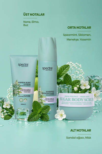 Fresh Mint 3'lü Vegan Bakım Seti - Duş Köpüğü & Vücut Losyonu & Şeker Peelingi