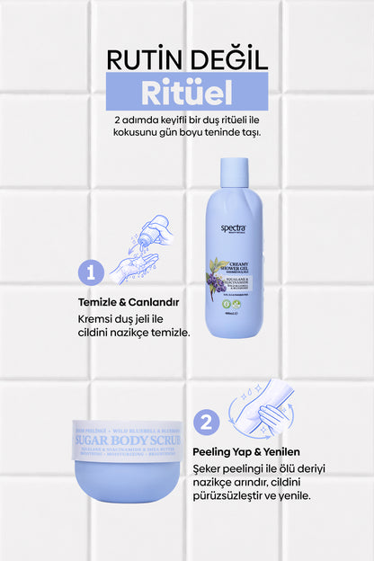 Blueberry&Wild Bluebell 2'li Vegan Bakım Seti - Kremsi Duş Jeli & Şeker Peelingi