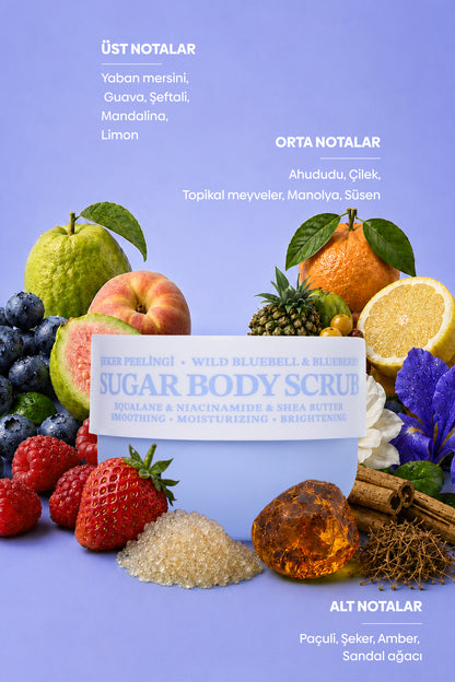 Pürüzsüzleştirici ve Nemlendirici Vegan Şeker Peelingi (Scrub) -Blueberry&Wild Bluebell- 330 gr