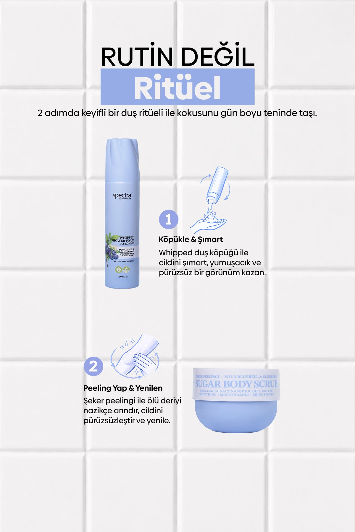 Blueberry&Wild Bluebell 2'li Bakım Seti - Duş Köpüğü & Şeker Peelingi