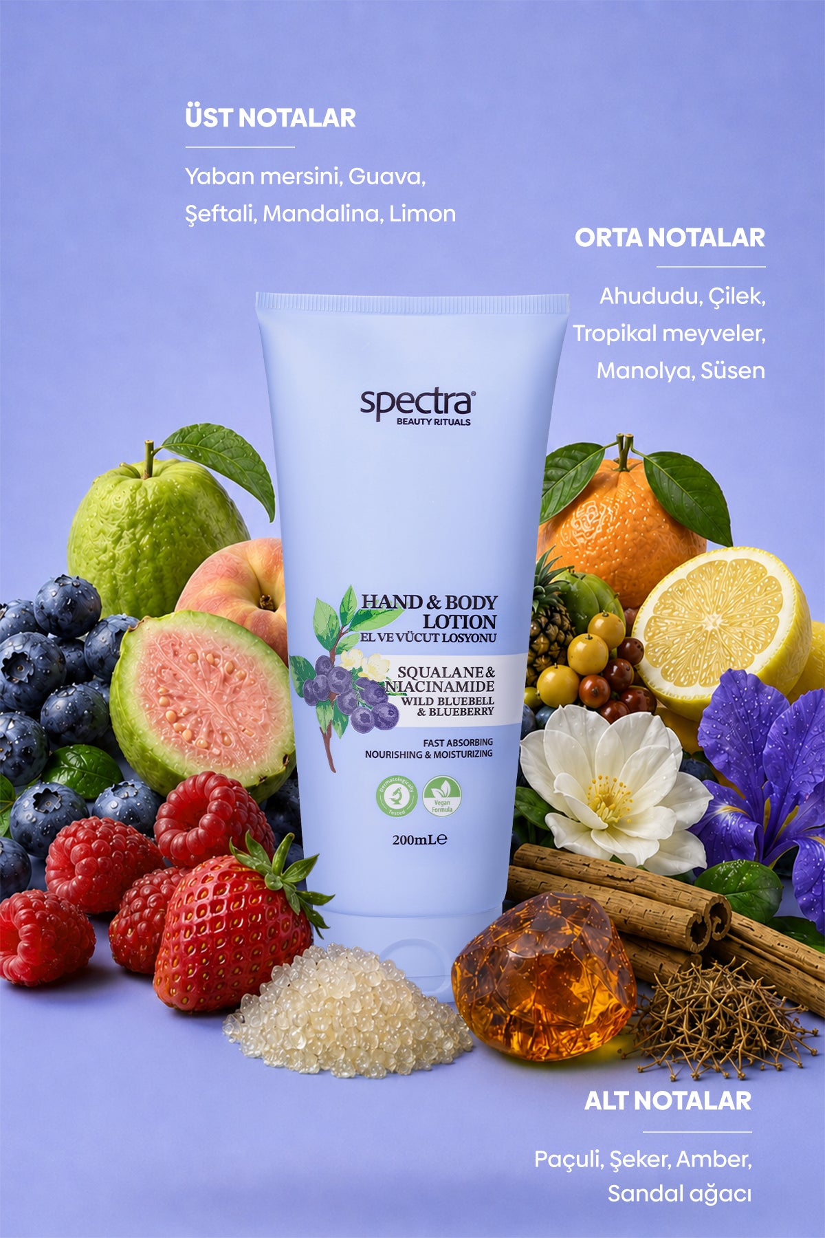 Nemlendirici ve Canlandırıcı Vegan El ve Vücut Losyonu -Blueberry&Wild Bluebell- 200 ML