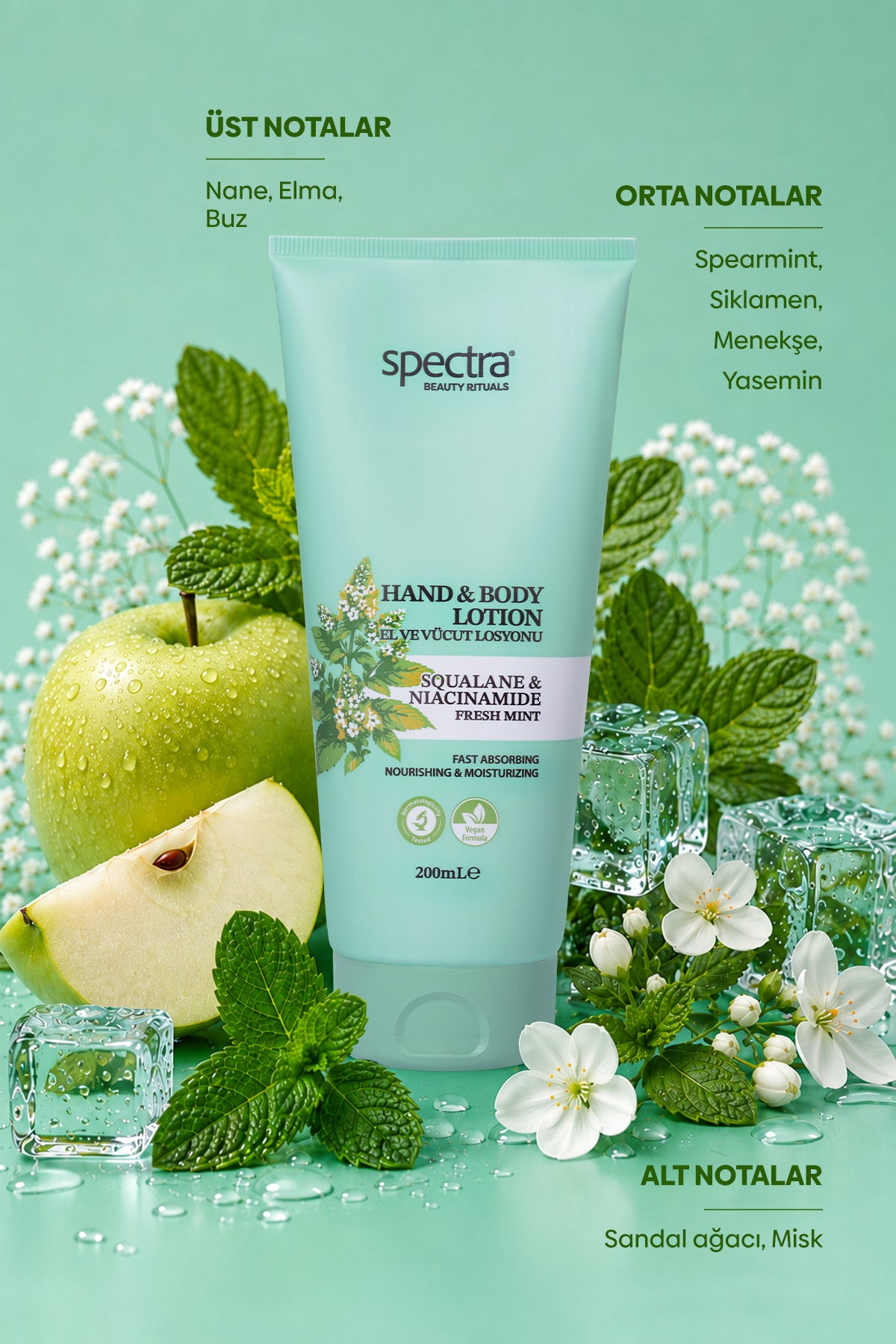 Nemlendirici ve Canlandırıcı Hızlı Emilen Vegan El ve Vücut Losyonu -Fresh Mint- 200 ML