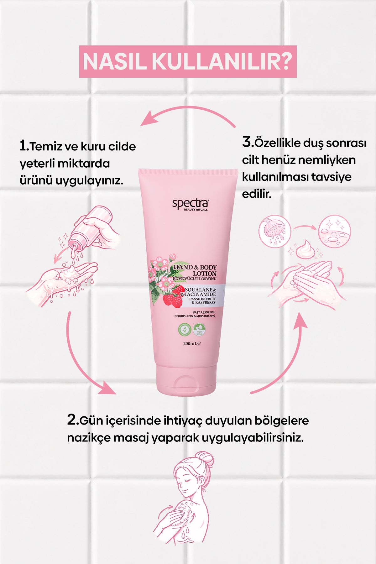 Nemlendirici ve Canlandırıcı Vegan El ve Vücut Losyonu -Raspberry&Passion Fruit- 200 ML