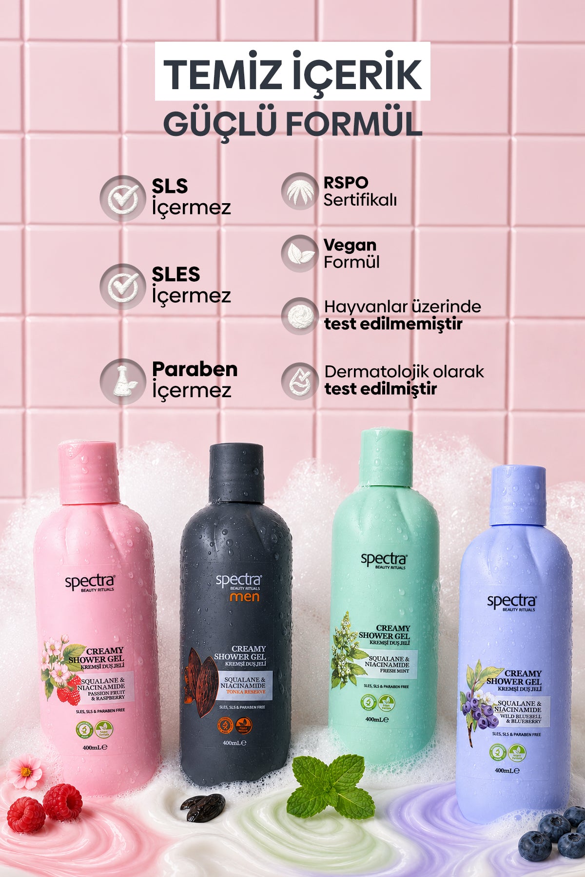 3'lü Vegan Duş Jeli Seti -Blueberry & Raspberry & MEN- 3 x 400ml