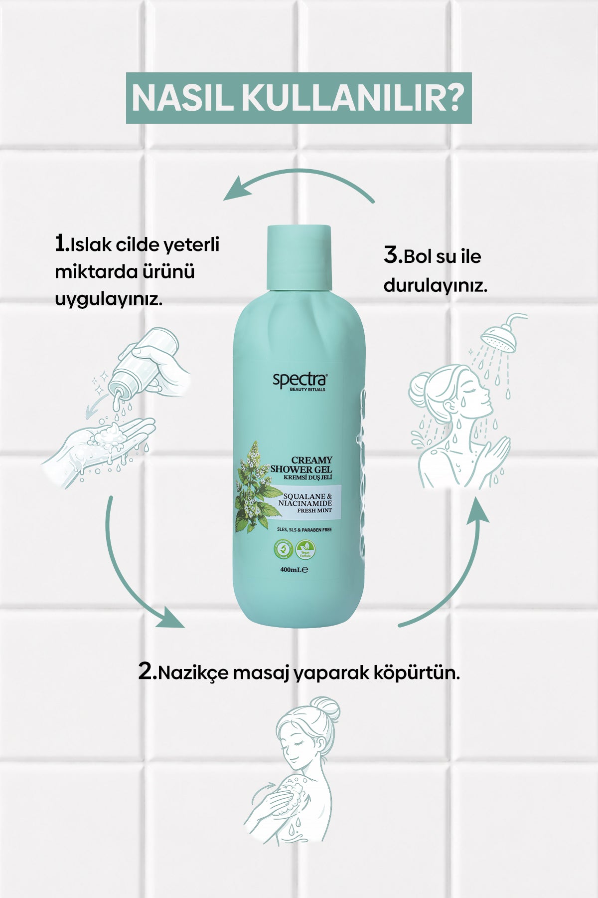 Nemlendirici Kremsi Vegan Duş Jeli -Fresh Mint- SLES&SLS&Paraben içermez- 400 ML