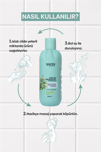 Nemlendirici Kremsi Vegan Duş Jeli -Fresh Mint- SLES&SLS&Paraben içermez- 400 ML
