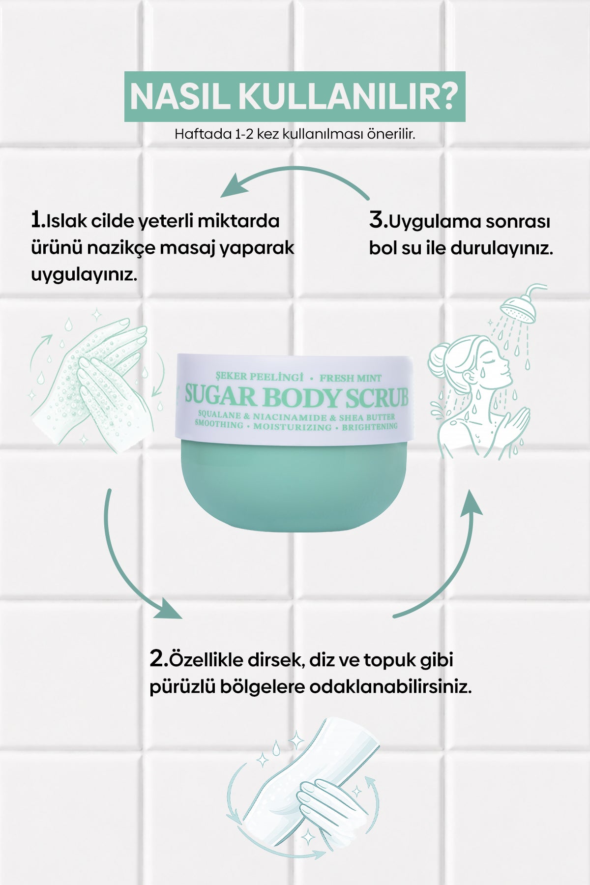 Pürüzsüzleştirici ve Nemlendirici Vegan Şeker Peelingi -Fresh Mint- Body Scrub 330 gr