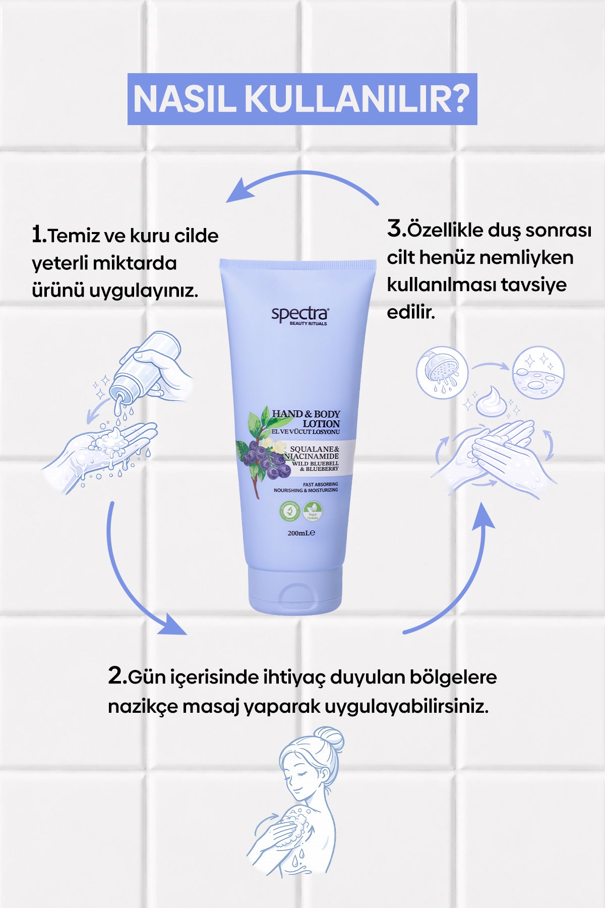 Nemlendirici ve Canlandırıcı Vegan El ve Vücut Losyonu -Blueberry&Wild Bluebell- 200 ML
