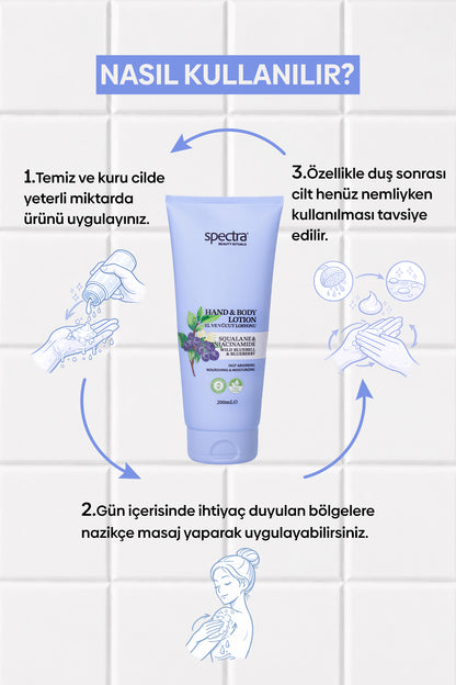 Nemlendirici ve Canlandırıcı Vegan El ve Vücut Losyonu -Blueberry&Wild Bluebell- 200 ML