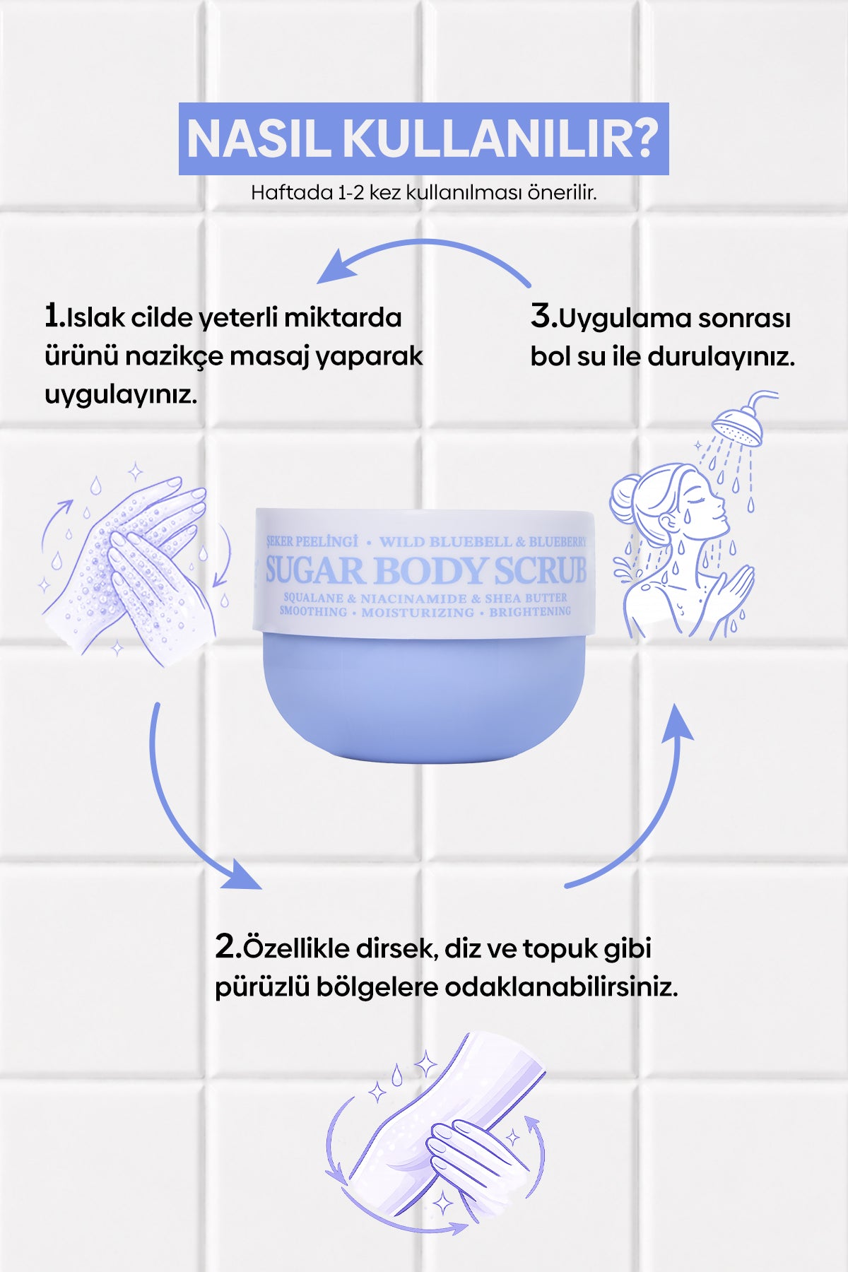 Pürüzsüzleştirici ve Nemlendirici Vegan Şeker Peelingi (Scrub) -Blueberry&Wild Bluebell- 330 gr