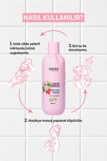 Nemlendirici Kremsi Vegan Duş Jeli -Raspberry&Passion Fruit- SLES&SLS&Paraben içermez- 400 ML