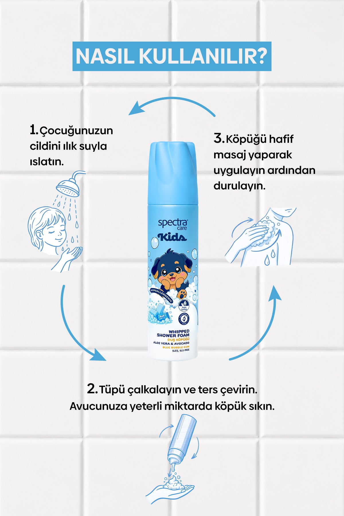 Kids Nemlendirici ve Arındırıcı Vegan Whipped Duş Köpüğü - Blue Bubble Gum - 250 ML