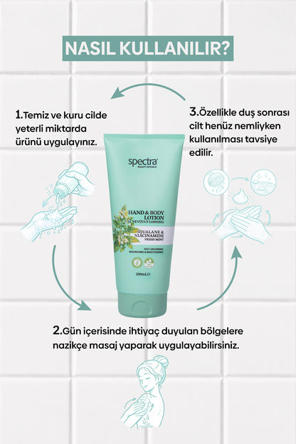 Nemlendirici ve Canlandırıcı Hızlı Emilen Vegan El ve Vücut Losyonu -Fresh Mint- 200 ML