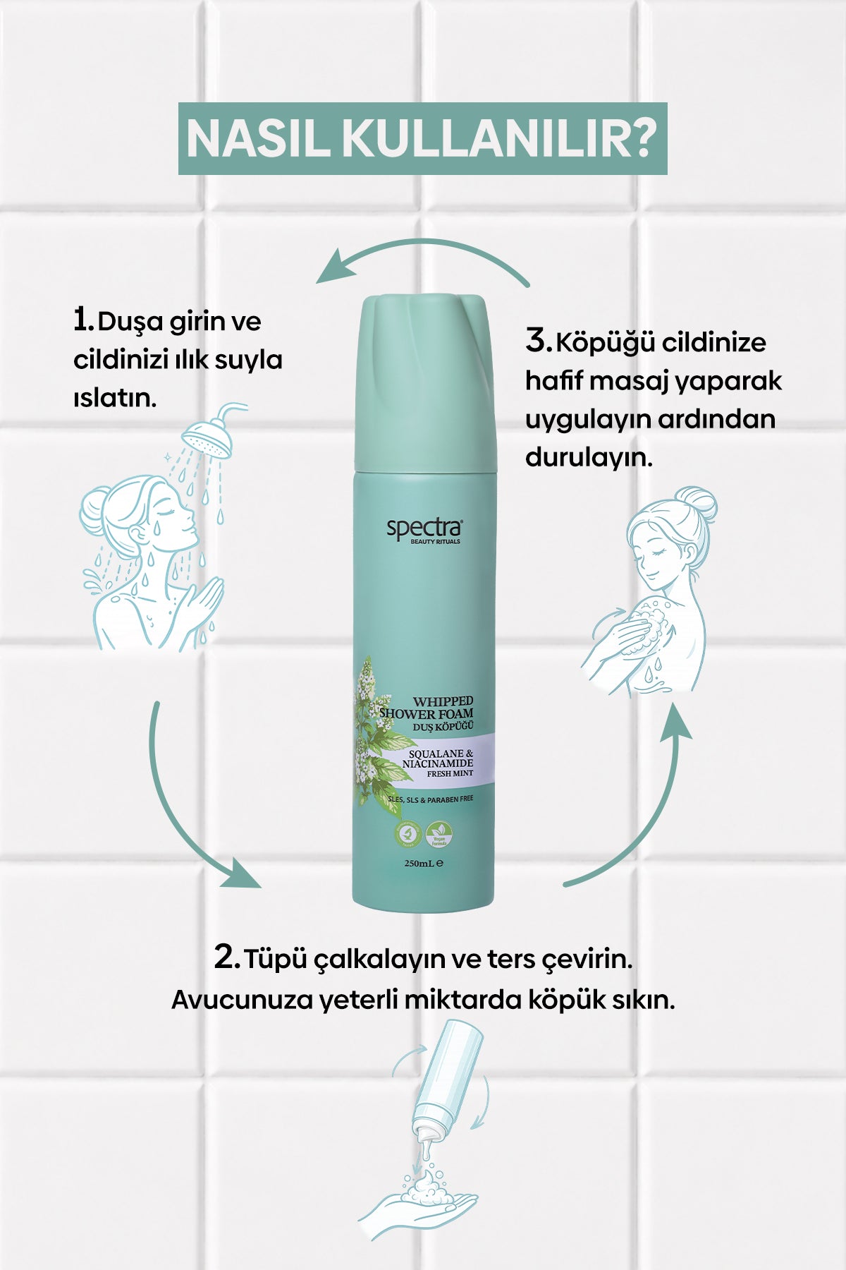 Nemlendirici ve Arındırıcı Vegan Whipped Duş Köpüğü - Fresh Mint - 250 ML
