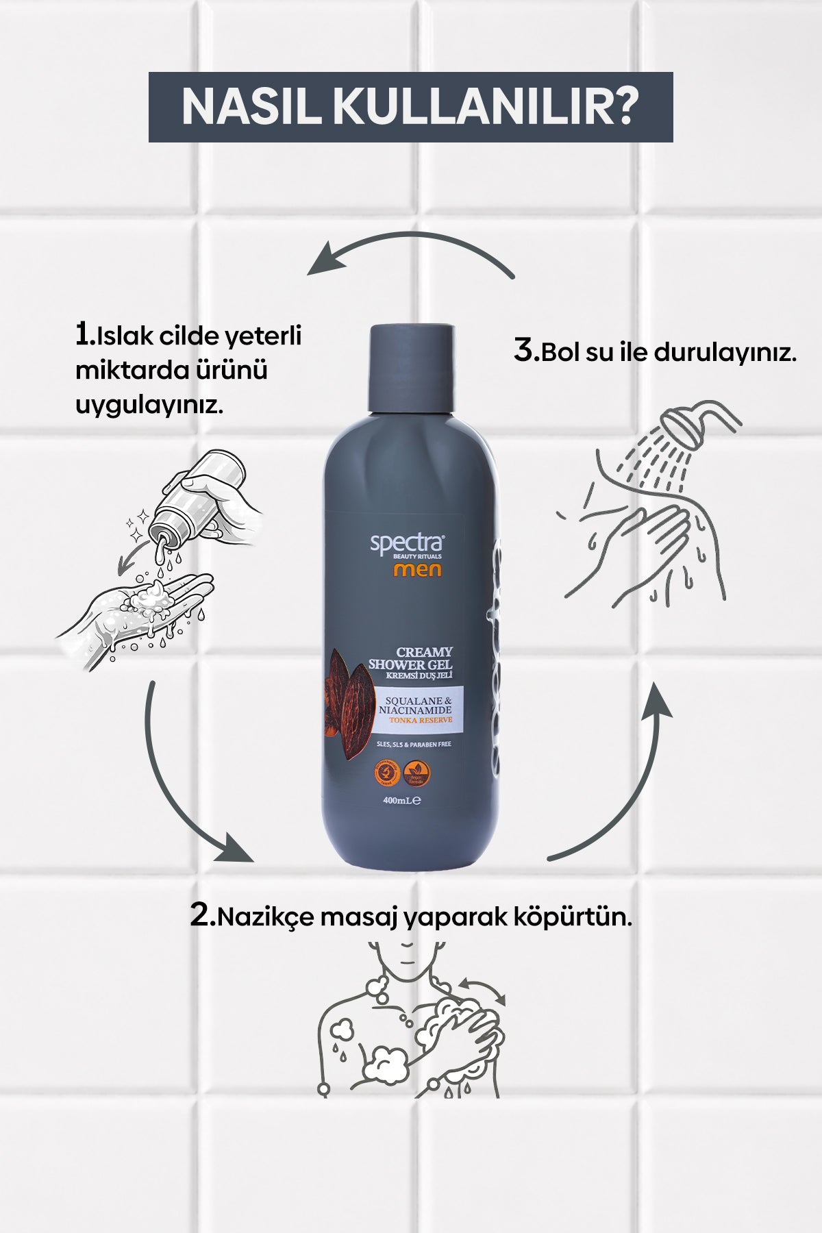 Men Nemlendirici Kremsi Vegan Duş Jeli- SLES & SLS & Paraben içermez  - 400 ML