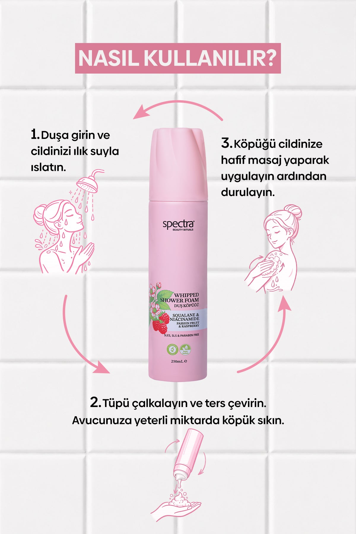Nemlendirici ve Arındırıcı Vegan Whipped Duş Köpüğü - Raspberry&Passion Fruit - 250 ML