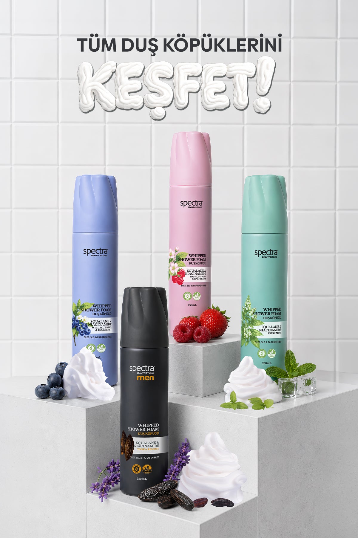 3'lü Vegan Whipped Duş Köpüğü Seti -Blueberry & Raspberry & MEN- 3 x 250 ML