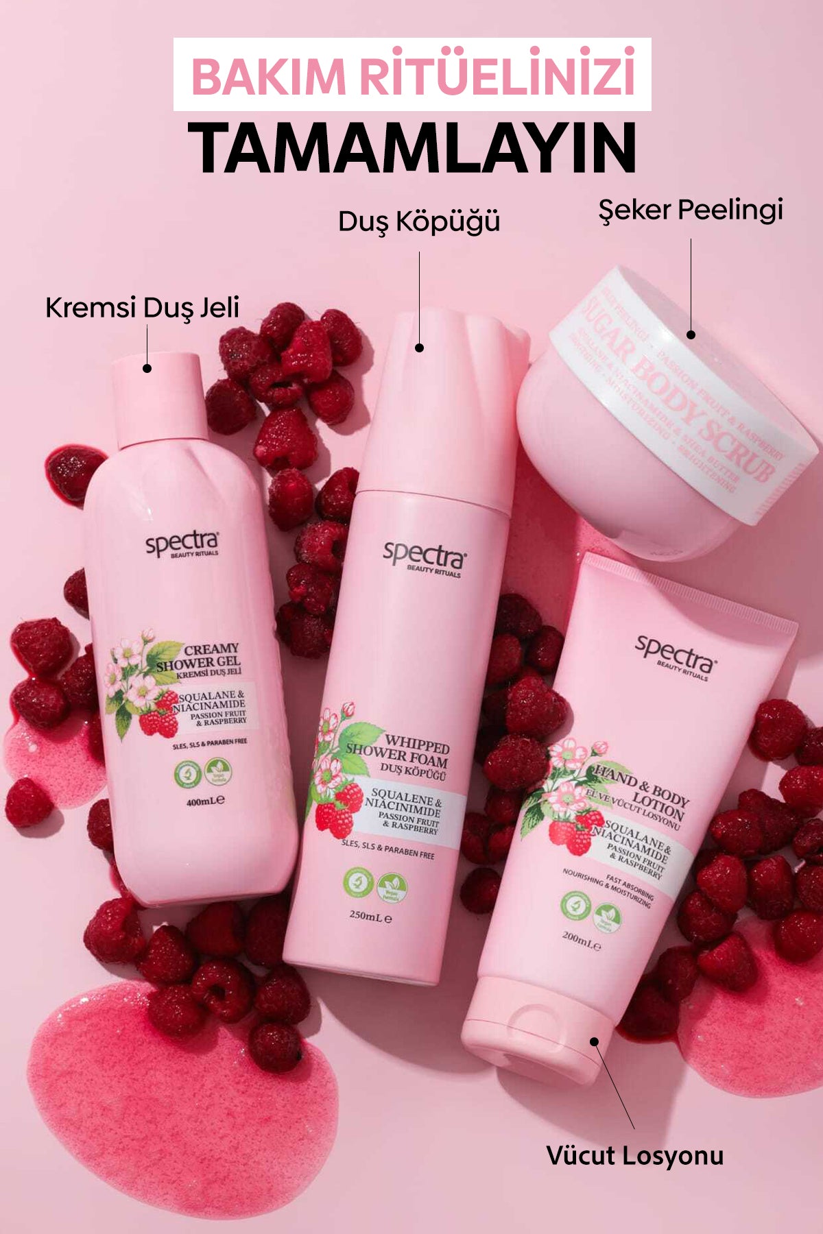 Nemlendirici Kremsi Vegan Duş Jeli -Raspberry&Passion Fruit- SLES&SLS&Paraben içermez- 400 ML