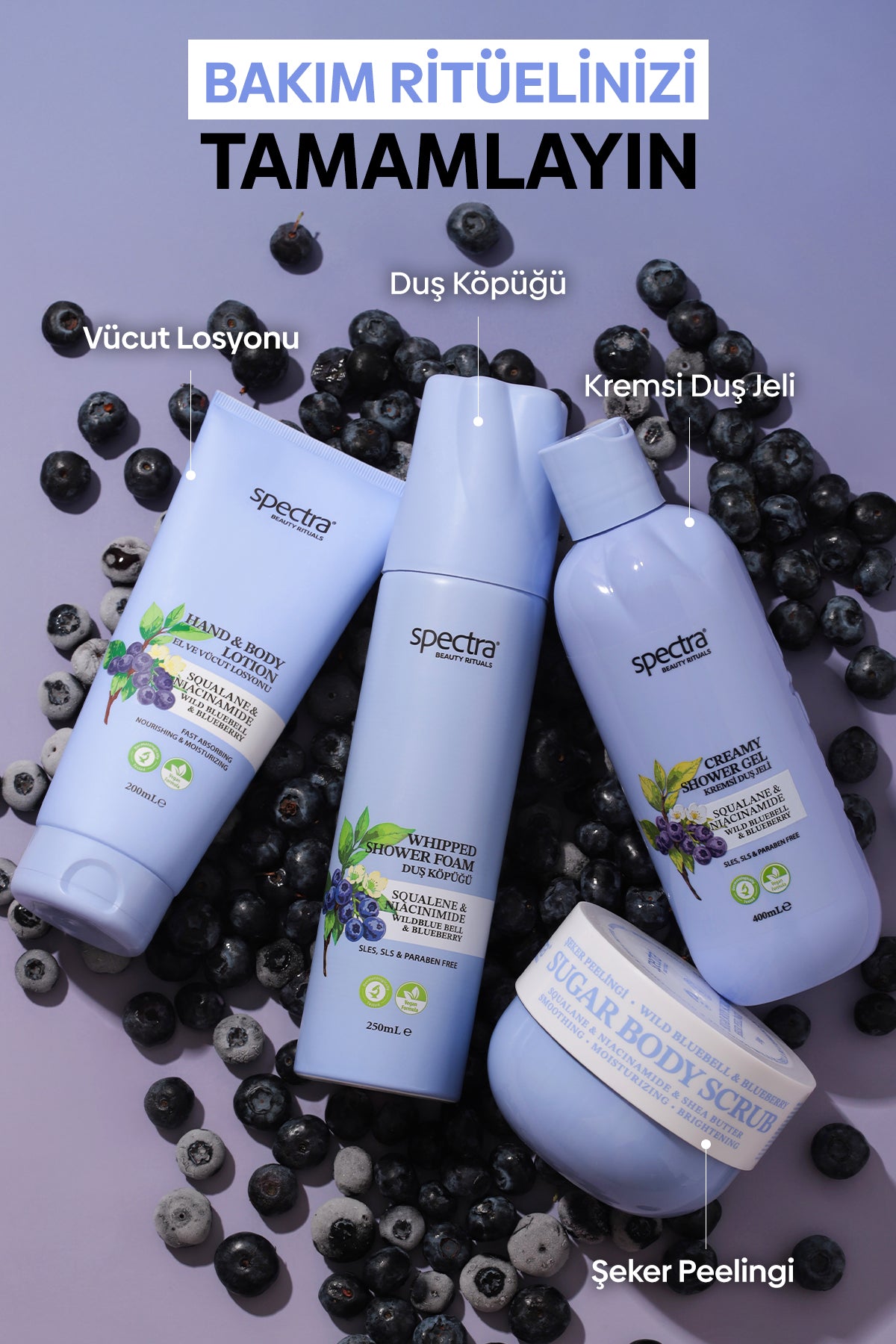 Pürüzsüzleştirici ve Nemlendirici Vegan Şeker Peelingi (Scrub) -Blueberry&Wild Bluebell- 330 gr