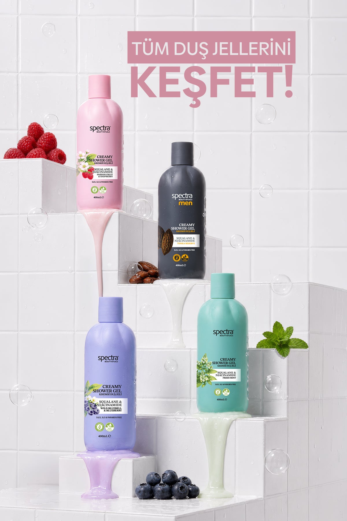 Nemlendirici Kremsi Vegan Duş Jeli -Raspberry&Passion Fruit- SLES&SLS&Paraben içermez- 400 ML