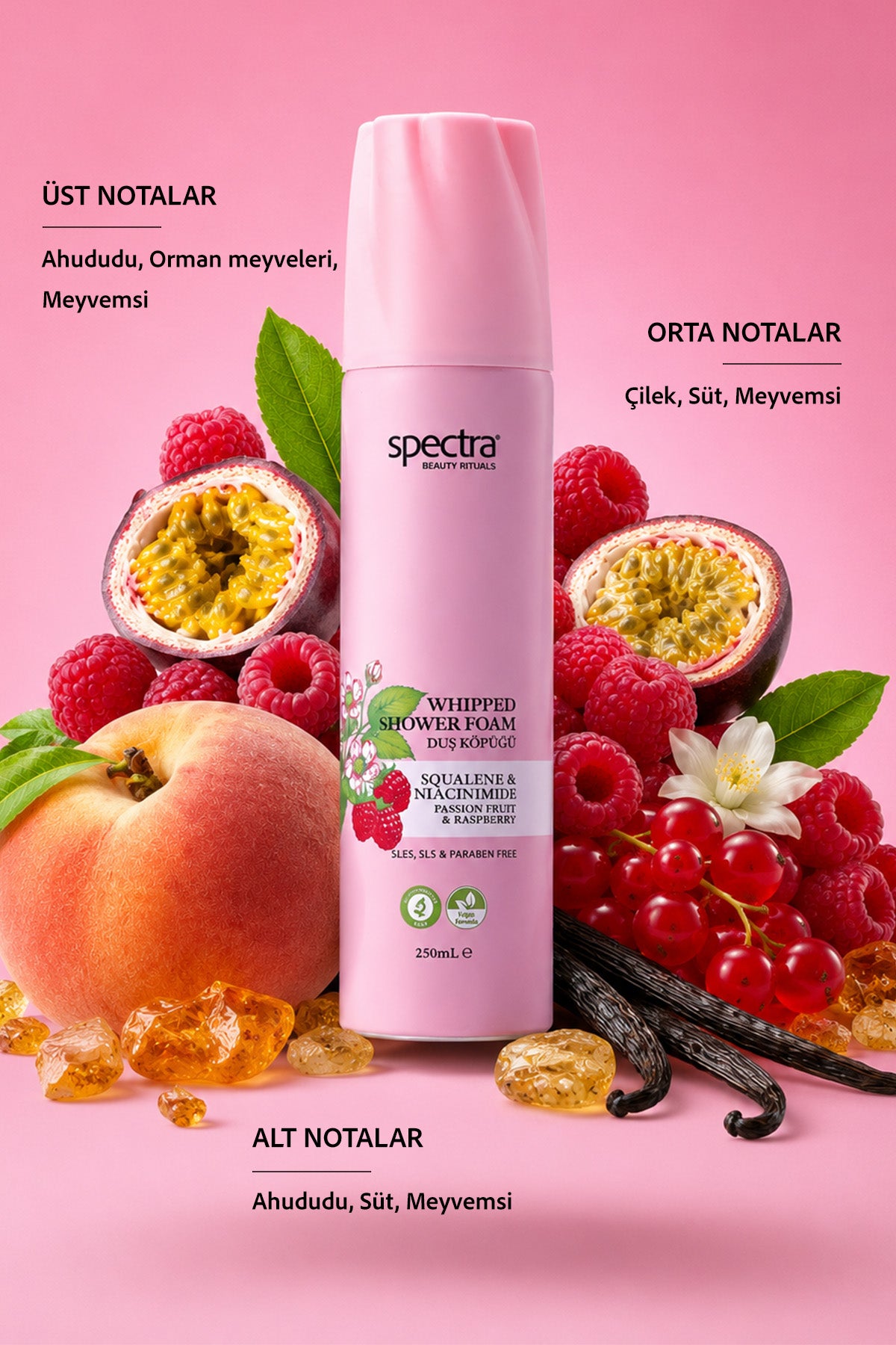 Nemlendirici ve Arındırıcı Vegan Whipped Duş Köpüğü - Raspberry&Passion Fruit - 250 ML