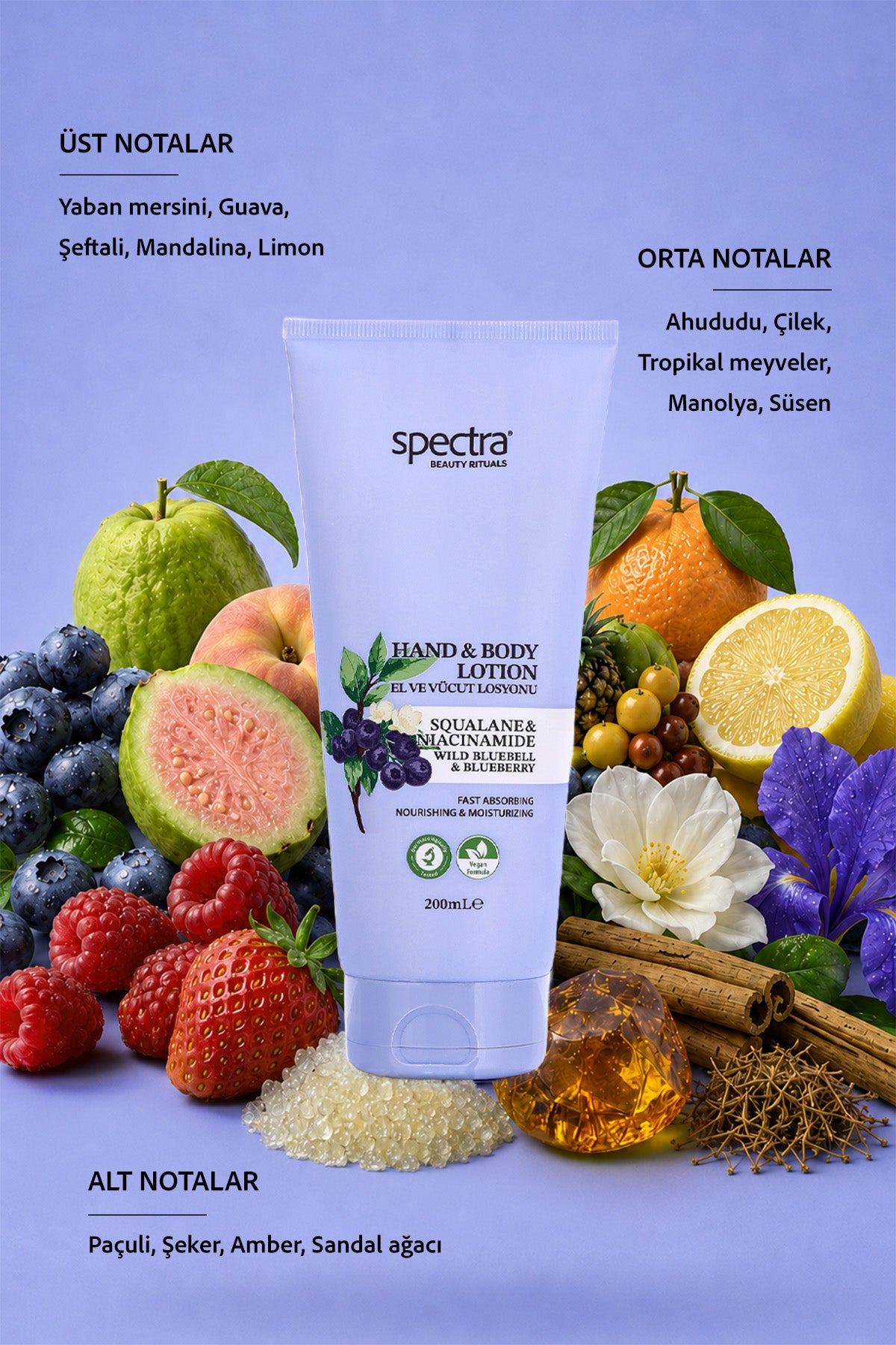 Nemlendirici ve Canlandırıcı Vegan El ve Vücut Losyonu -Blueberry&Wild Bluebell- 200 ML