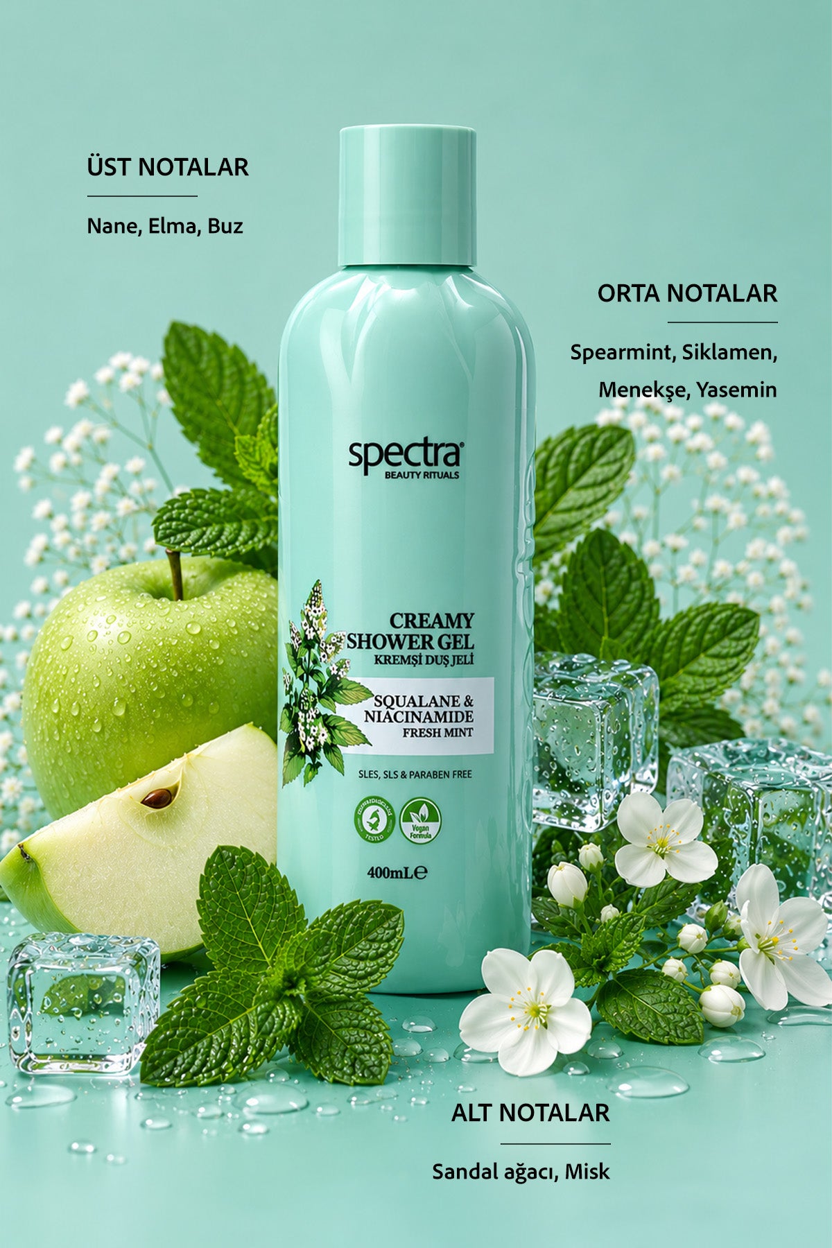 Nemlendirici Kremsi Vegan Duş Jeli -Fresh Mint- SLES&SLS&Paraben içermez- 400 ML