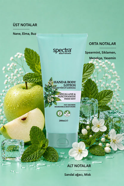 Nemlendirici ve Canlandırıcı Hızlı Emilen Vegan El ve Vücut Losyonu -Fresh Mint- 200 ML