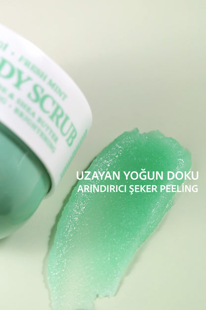 Pürüzsüzleştirici ve Nemlendirici Vegan Şeker Peelingi -Fresh Mint- Body Scrub 330 gr