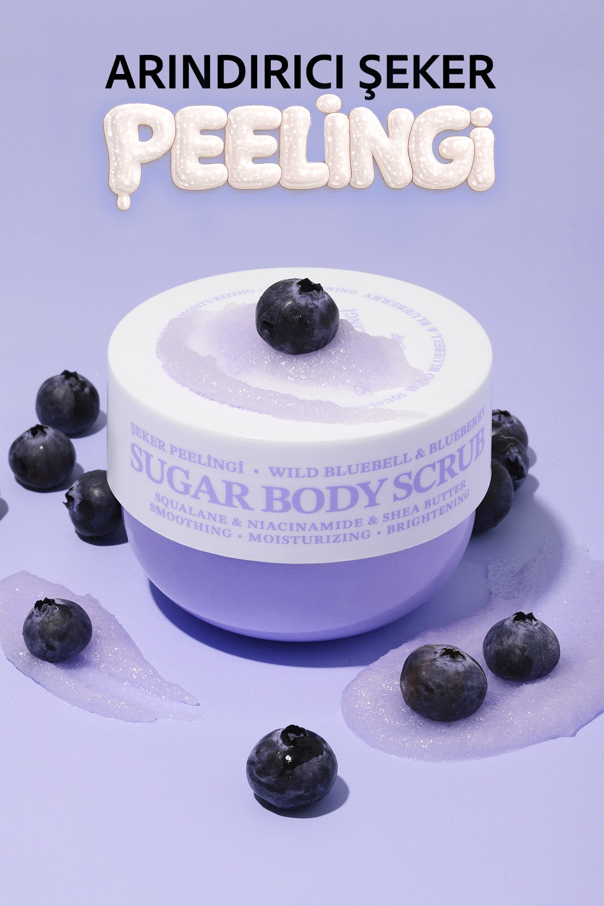 Pürüzsüzleştirici ve Nemlendirici Vegan Şeker Peelingi (Scrub) -Blueberry&Wild Bluebell- 330 gr