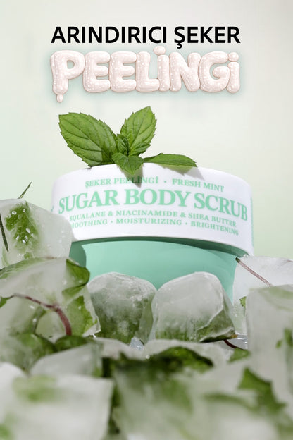 Pürüzsüzleştirici ve Nemlendirici Vegan Şeker Peelingi -Fresh Mint- Body Scrub 330 gr